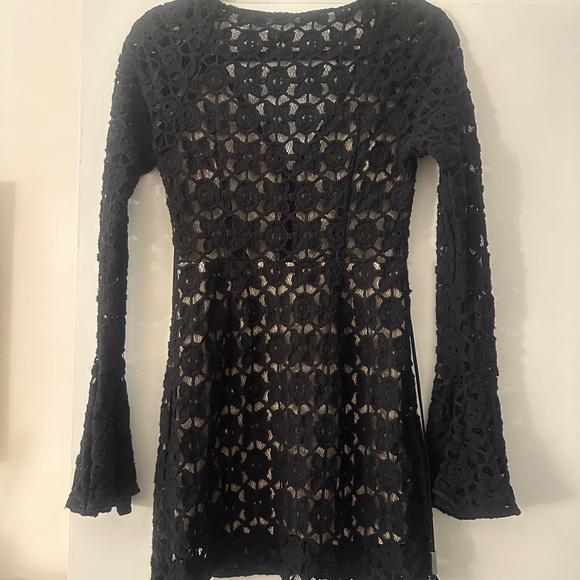 Free People Black Crochet Long Sleeve Dress - Picture 2 of 5